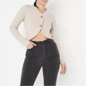 image of Missguided Tall Stone Rib Curved Hem Knit Cardigan - Neutral