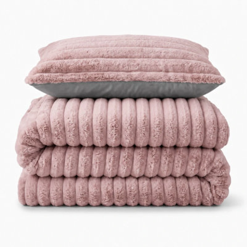 Image of Velosso Blush Jumbo Cord Faux Rabbit Fur Duvet Cover And Pillowcase Set Double