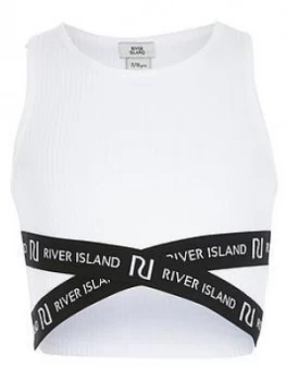 Image of River Island Ribbed Cross Over Cropped Top White Size 7-8 Years Girls