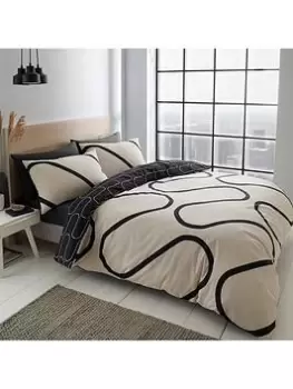 Image of Catherine Lansfield Linear Curve Duvet Cover Set - Black