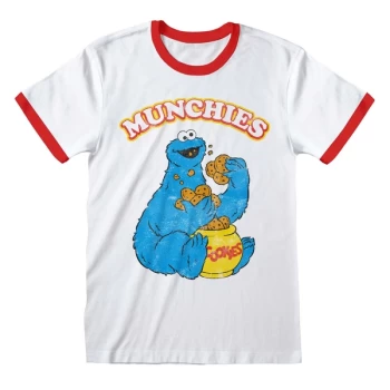 Image of Sesame Street - Munchies Unisex Large T-Shirt Ringer - White