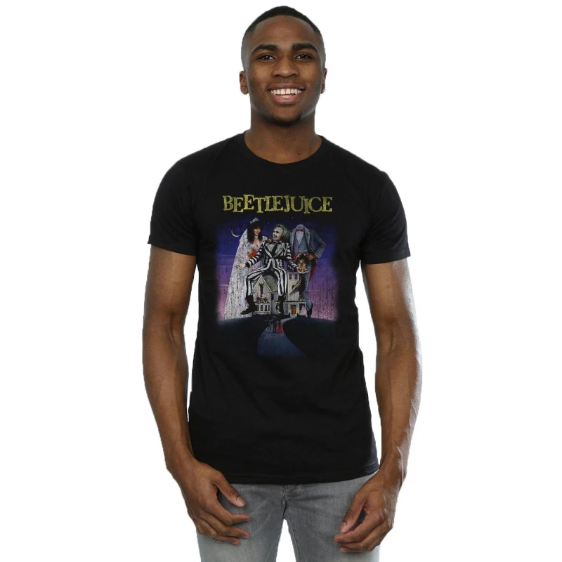 Image of Beetlejuice Beetlejuice Men Distressed Poster T-Shirt in Black Size: Small Black S Male 5057245896290