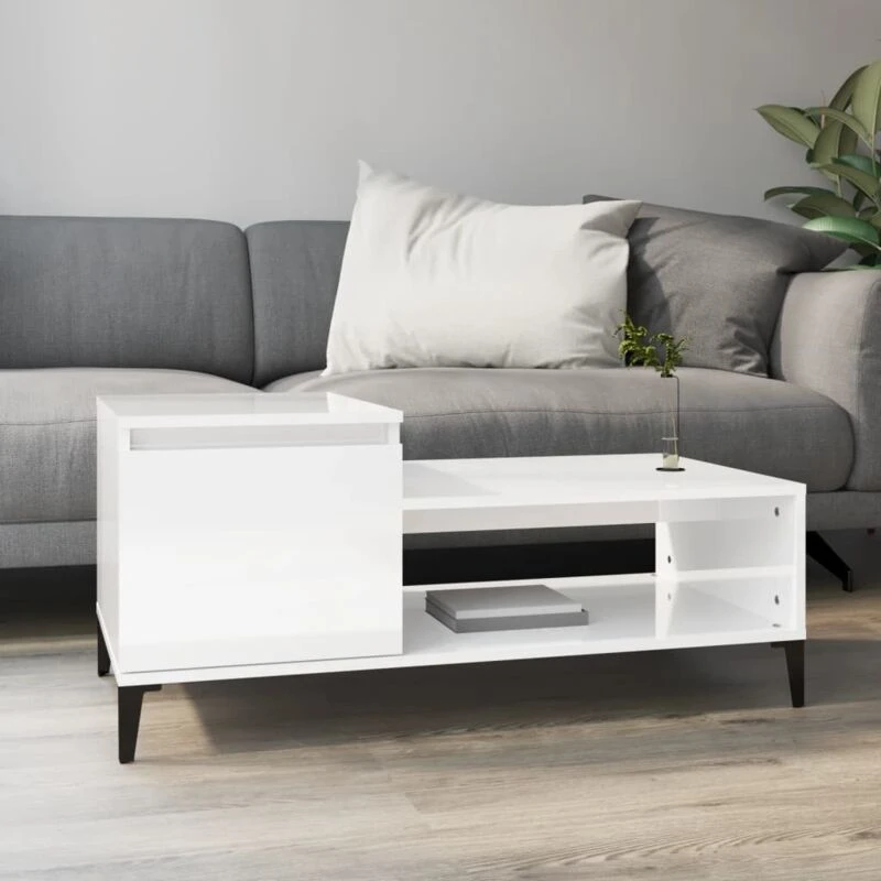 Image of Vidaxl Coffee Table High Gloss White 100X50X45cm Engineered Wood, White 821134