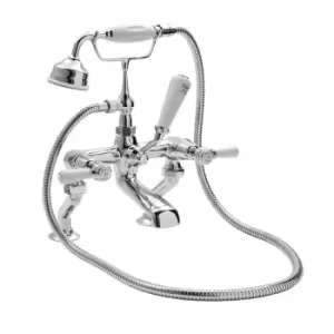 image of Hudson Reed White Topaz With Lever Deck Mounted Bath Shower Mixer - Chrome / White