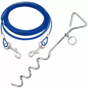 Image of Pet Dog Puppy Outdoor Tie Out Lead Leash Extension Wire Cable Metal Stake Anchor - Blue - X-Large