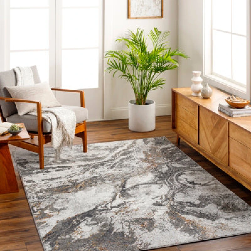 Image of Livabliss Abstract Modern Marble Dark Brown/charcoal Tenita Area Rug 160 X 213cm - Easy Care, Non Shedding, Ideal For Living Room & Bedroom