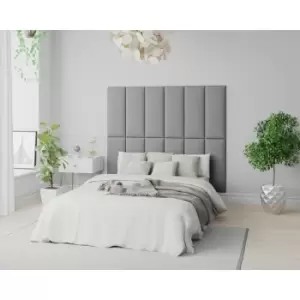 image of Aspire EasyMount Wall Mounted Upholstered Panels, Modular DIY Headboard in Eire Linen Fabric, Grey (Pack of 8)