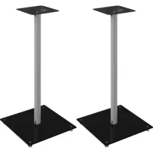 image of Speaker Stands 2 pcs Black&Silver Tempered Glass 1 Pillar Design Vidaxl Black