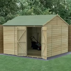 image of 10' x 10' Forest Beckwood 25yr Guarantee Shiplap Windowless Double Door Reverse Apex Wooden Shed - Natural Timber