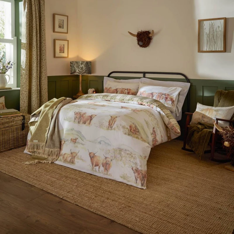 Image of Voyage Maison Highland Cattle 100% Cotton Reversible Duvet Cover Set Size: Super King Multicolor Unisex Super King