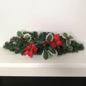 image of 60cm Christmas Swag with Poinsettia and Holly Leaves / Berries