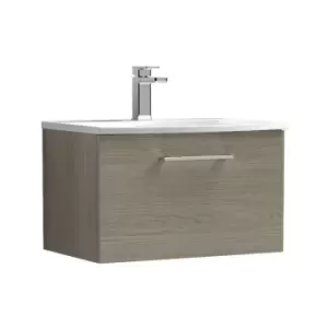 image of Arno Solace Oak 600mm Wall Hung Single Drawer Vanity Unit with 30mm Curved Profile Basin - ARN2522G - Solace Oak - Nuie