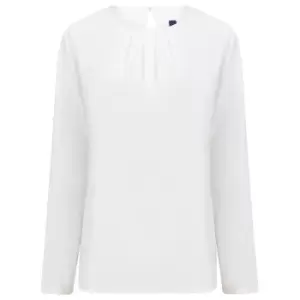 Henbury Womens/Ladies Pleat Front Long Sleeve Blouse (3XL) (White)