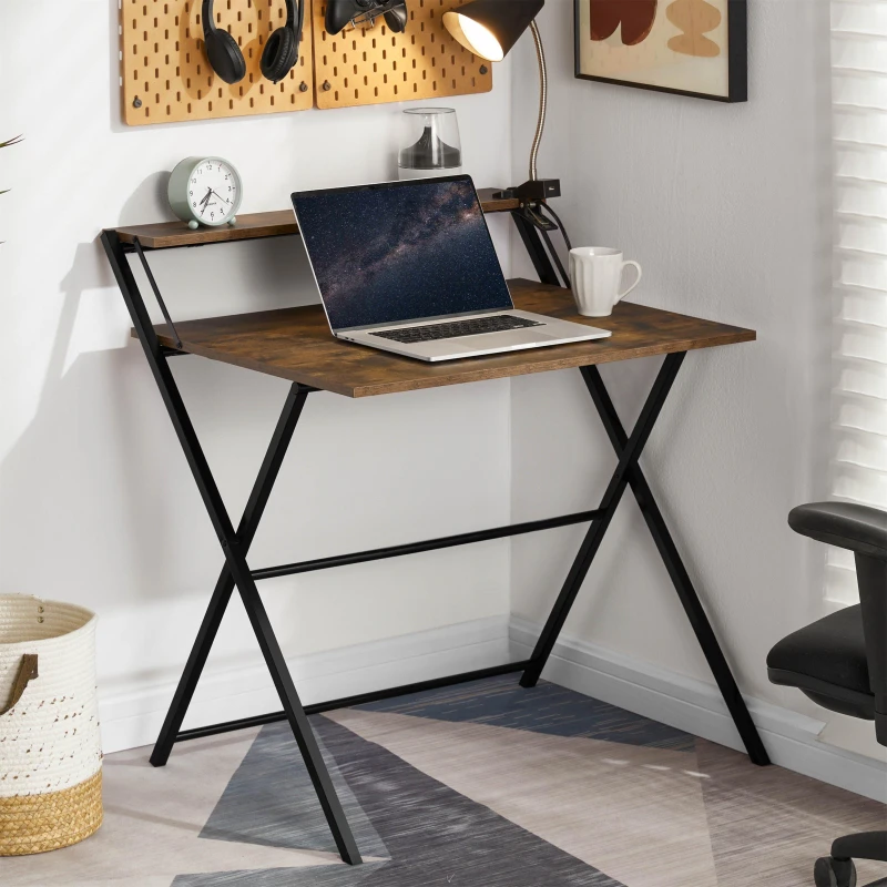 Image of Lassic Vida Designs Brooklyn Foldable Computer Desk Dark Wood unisex Foldable