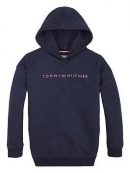 image of Tommy Hilfiger Girls Logo Longline Hoodie - Navy