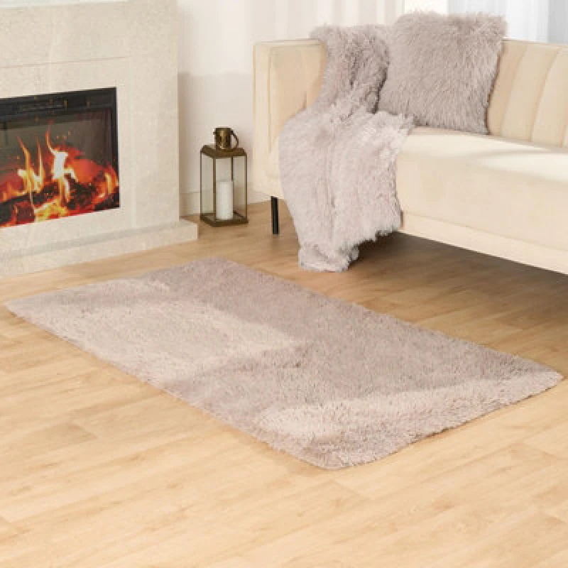 Image of OHS OHS Fluffy Rug Anti Slip Plain Shaggy Floor Mat in Natural Size: 80cm x 150cm Natural 80cm x 150cm Unisex 5027434193165