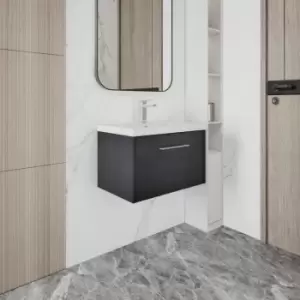 image of Juno Wall Hung 1-Drawer Vanity Unit with Basin 4 600mm Wide - Graphite Grey - Hudson Reed