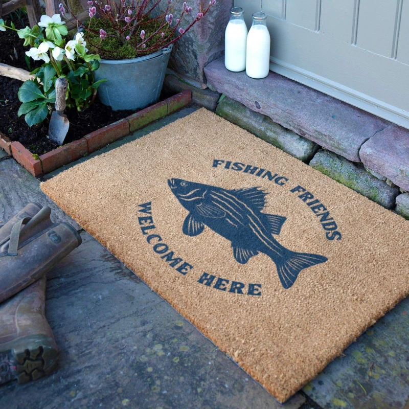 Image of Artsy Mats Fishing Friends Welcome Doormat (90 x 60cm) Brown unisex