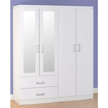 image of Charles White 4 Door 2 Drawer Wardrobe - Seconique