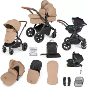 image of Ickle Bubba Stomp Luxe All-in-One Premium i-Size Travel System with ISOFIX Base, Black / Desert / Tan