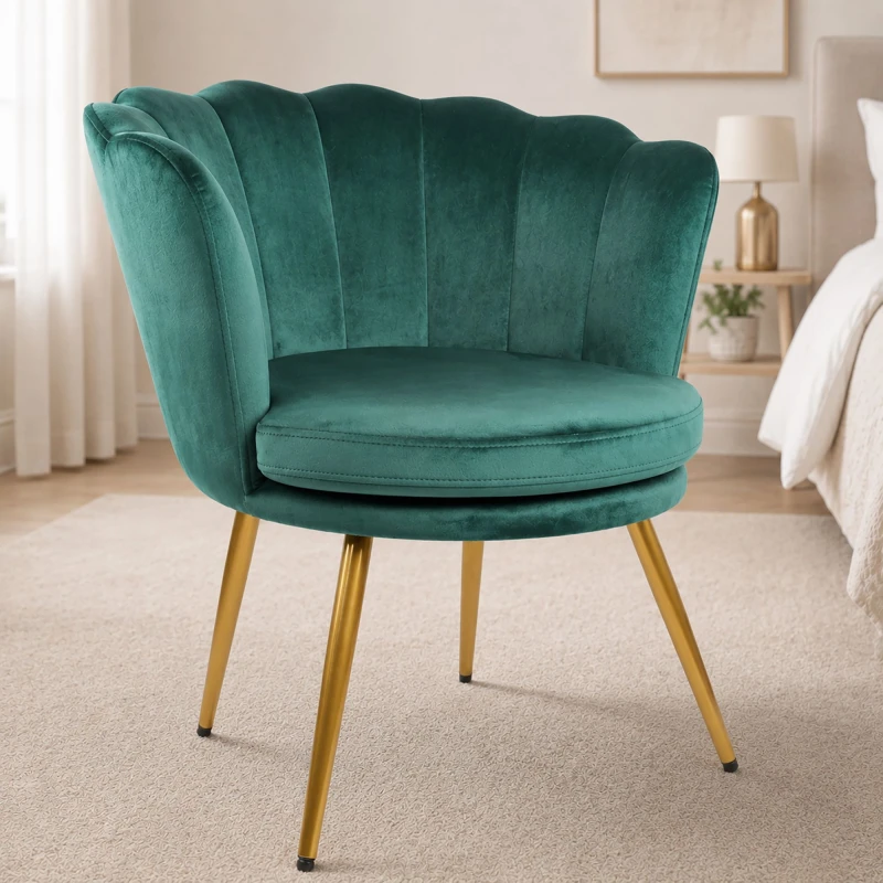 Image of Genesis Genesis Flora Velvet Accent Chair Petal Back Plush Upholstered Modern Chair in Green Size: 1 Seater Green 1 Seater Unisex 5060284038361