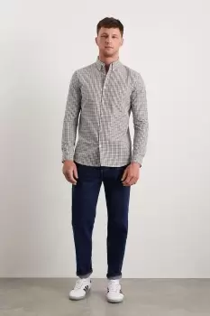 Mens Green Gingham Check Long Sleeve Shirt