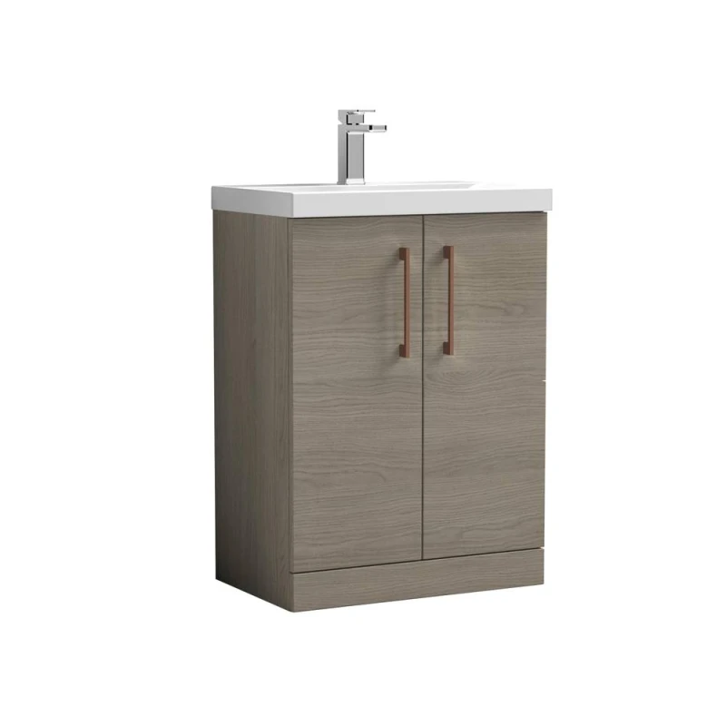 Image of Balterley Contemporary Bathroom Floor 2-Door Vanity Basin, Solace Oak, 600mm in Brown Brown Unisex