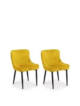 image of Julian Bowen Luxe Set Of 2 Velvet Dining Chairs - Mustard