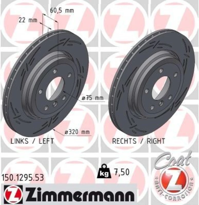 Image of ZIMMERMANN Brake disc ZIMMERMANN 150.1295.53