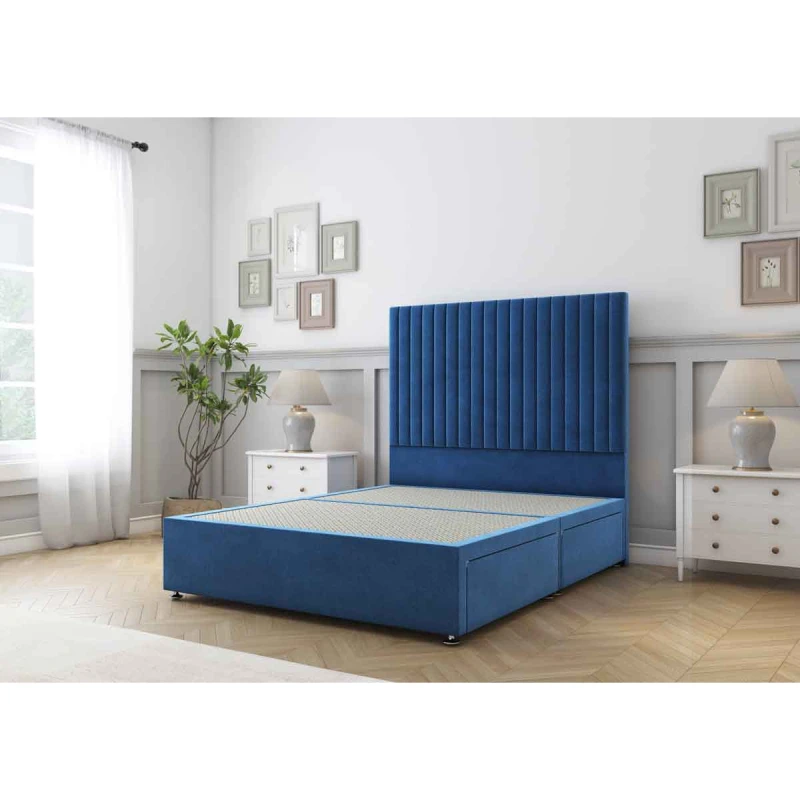 Image of Sloomy Manhattan Navy Plush Divan Bed Base No Drawers With 26" Strutted Headboard 3' Single