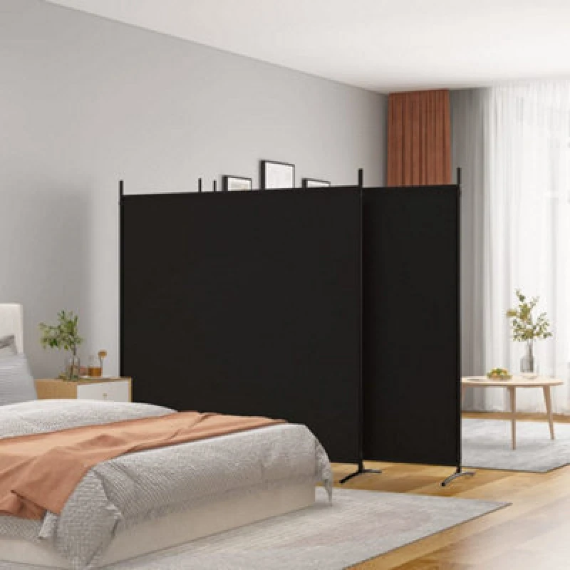 Image of Vidaxl 4-panel Room Divider Black 698X180 Cm Fabric, Black 350285