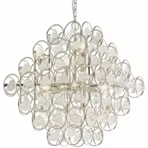 image of Loops - Polished Nickel Tiered Ceiling Pendant Light - Ornate Crystal Details - 14 Bulb