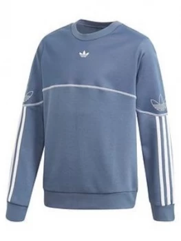 Image of Boys, adidas Originals Childrens Outline Crew - Blue, Size 9-10 Years