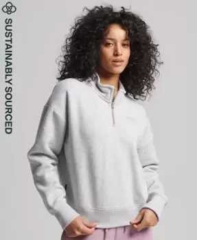 Image of Superdry Womens Organic Cotton Vintage Logo Henley Sweatshirt Light Grey / Glacier Grey Marl - Size: 8