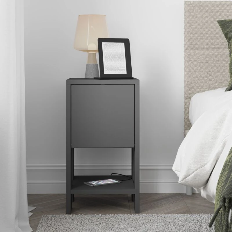 Image of DECORTIE Decortie - Ema Modern Bedside Table Anthracite Grey 30cm Width Bedroom Furniture - Anthracite Grey M.KO.14163.3
