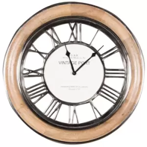 Celestial Polished Nickel & Mango Wood Round Wall Clock