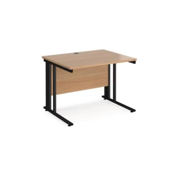 Image of Office Desk 1000mm Rectangular Desk With Cable Managed Leg Beech Tops With Black Frames 800mm Depth Maestro 25