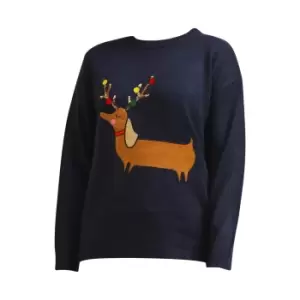 Brave Soul Womens/Ladies Dachshund Christmas Jumper (XS) (Navy)