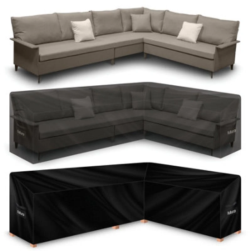 Image of Futura 600D Patio Cover L Shape 260x210x80cm Weatherproof Outdoor Garden Furniture Cover Black