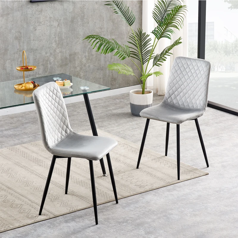 Image of MCC DIRECT Set of 2 Designer Velvet Fabric Dining Chairs Metal Legs Lexi Chairs light grey LX0213