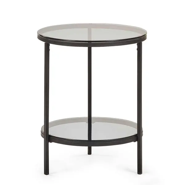 image of Julian Bowen Chicago Circular Lamp Table With Shelf - Smoked Glass CHI023