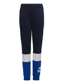 Image of Boys, adidas Essentials Junior Kids Colourblock Jogging Bottoms - Dark Blue, Dark Blue, Size 9-10 Years