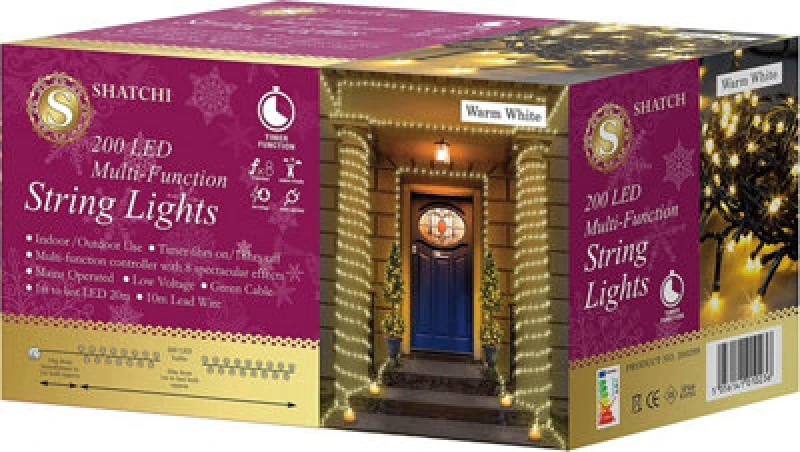 Image of Shatchi 200 Warm White Leds Multifunction Timer Outdoor String Fairy Lights 20M