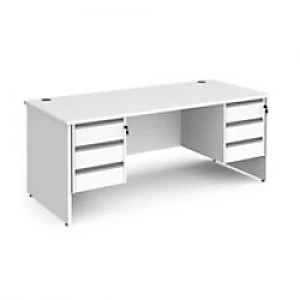 Image of Dams International Straight Desk with White MFC Top and Silver Frame Panel Legs and 2 x 3 Lockable Drawer Pedestals Contract 25 1800 x 800 x 725mm