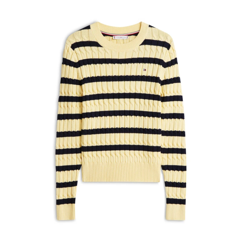 Image of Tommy Hilfiger Cable knit crew neck Sweater Yellow Stripe female 16 (XL)