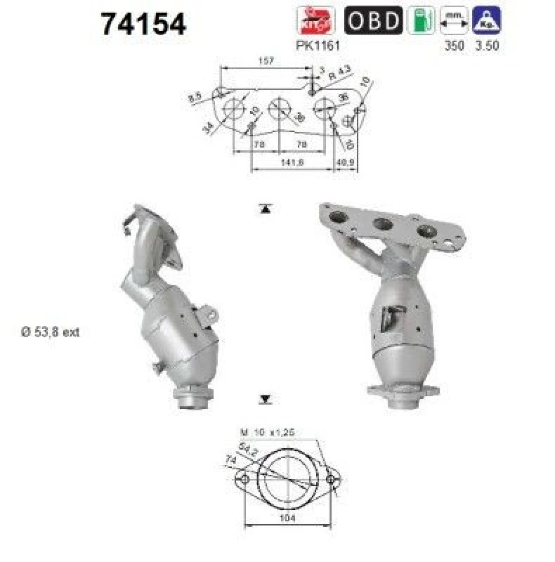 Image of AS Catalytic converter AS 74154