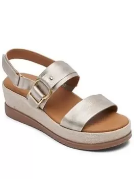 Image of Rockport Delanie Piece Sling Taupe Metallic Leather, Beige, Size 3, Women