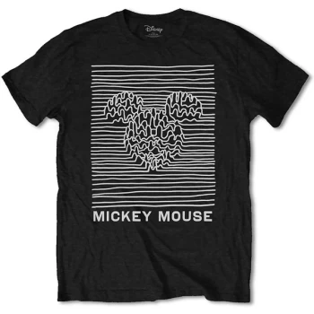 Image of Disney - Mickey Mouse Unknown Pleasures Unisex Medium T-Shirt - Black