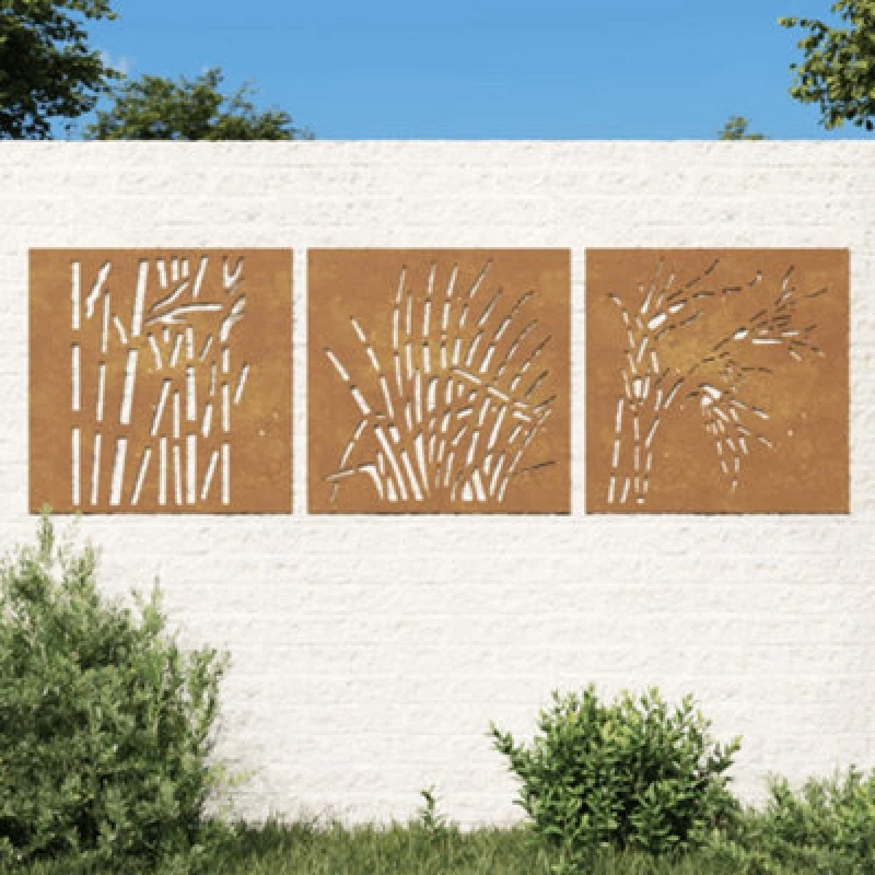 Image of vidaXL Garden Wall Decorations 3pc 55x55cm Corten Steel Grass Design, Brown 824509