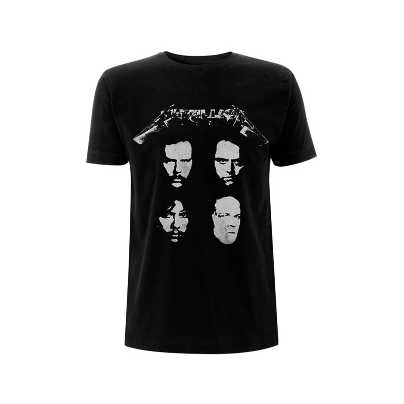 Image of Metallica Mens 4 Faces Back Print Cotton T-Shirt in Black Size: Large Black Male L